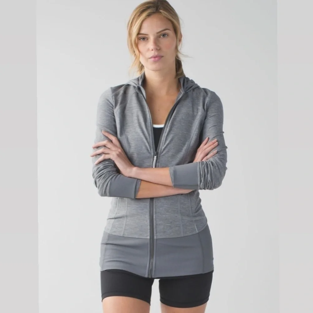 Lululemon Daily Practice Hooded Jacket Heathered Slate Gray Long Line